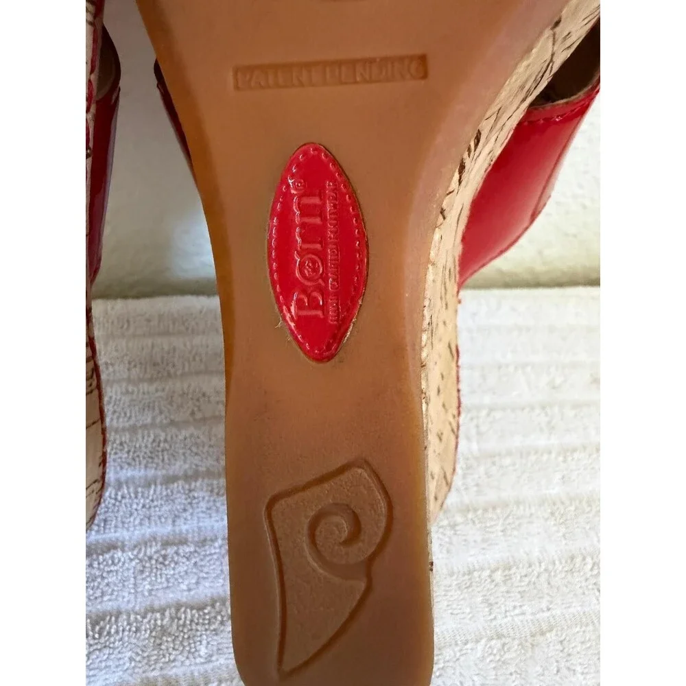 Born Women’s Red Patent Leather Wedge Slide Sandals Size 8 M